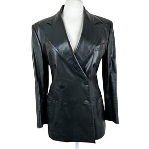 Vintage Ralph Lauren Collection Leather Jacket Size 8 Black Double Breasted Coat